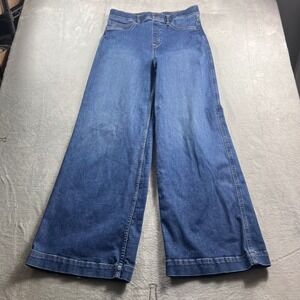 Spanx Wide Leg Jeans Womens XL Blue Denim High Rise Pull‎ On 21650T Medium Wash